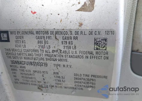 2011 Chevrolet Hhr Lt из США, поврежденный, VIN 3GNBACFU9BS583219